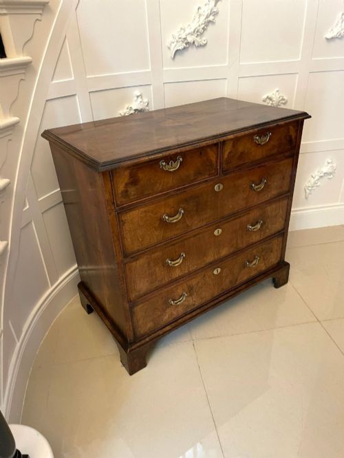 Outstanding Original George I Antique Quality Figured Walnut Chest of Drawers