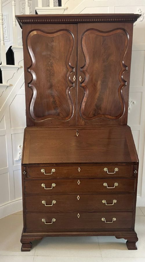 Outstanding Quality Antique George II Figured Mahogany Bureau Bookcase
