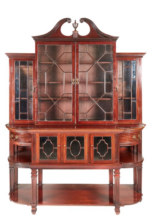 Antique Victorian Mahogany Astragal Glazed Breakfront Bookcase Display Cabinet