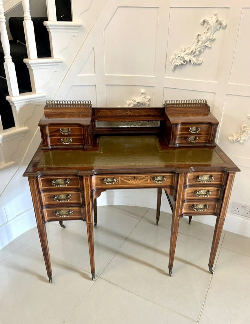 Fine Quality Antique Victorian Freestanding Maple & Co. Inlaid Writing Desk
