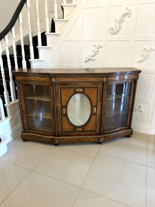 Antique Victorian Burr Walnut Ormolu Mounted Credenza Cabinet Sideboard