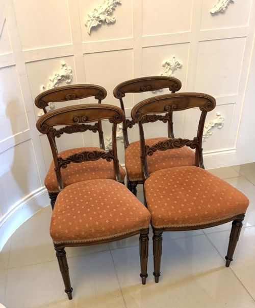 Antique Regency Rosewood Brass Inlaid Set of 4 Dining Chairs