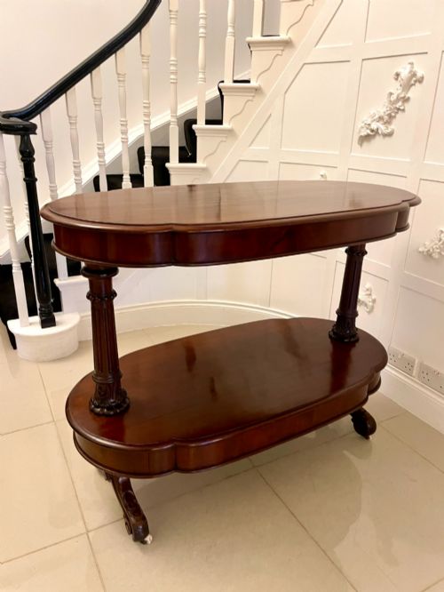 Large Antique Mahogany Oval Shaped Freestanding Serving/console Table