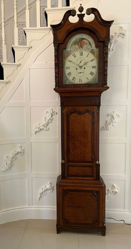 Antique George III Quality Oak and Mahogany Longcase Clock with 8 Day Moon Phase Movement by Edward White Birmingham