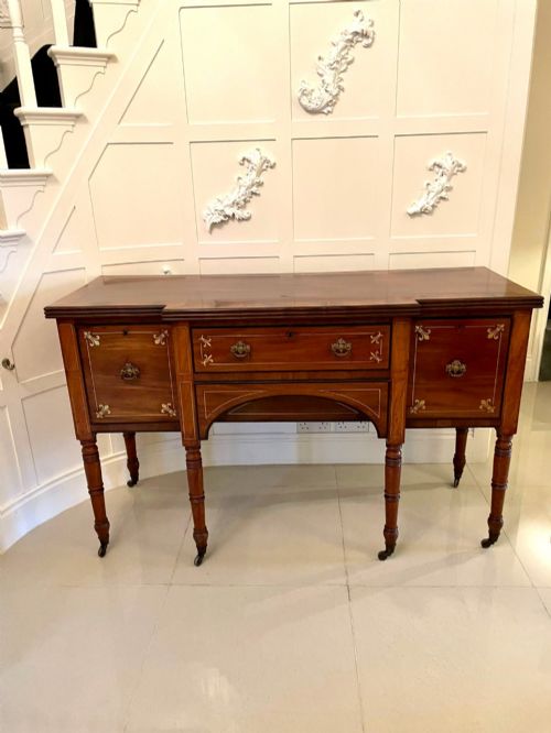 Fine Quality Antique Regency Brass Inlaid Mahogany Breakfront Sideboard