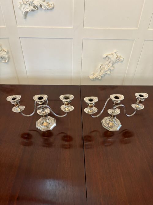Pair of Antique Edwardian Quality Silver Plated Candelabras
