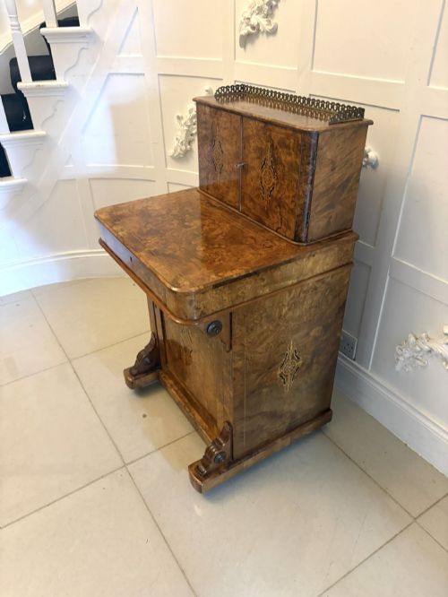 Antique Victorian Burr Walnut Davenport Desk Writing Table Stationery Cabinet