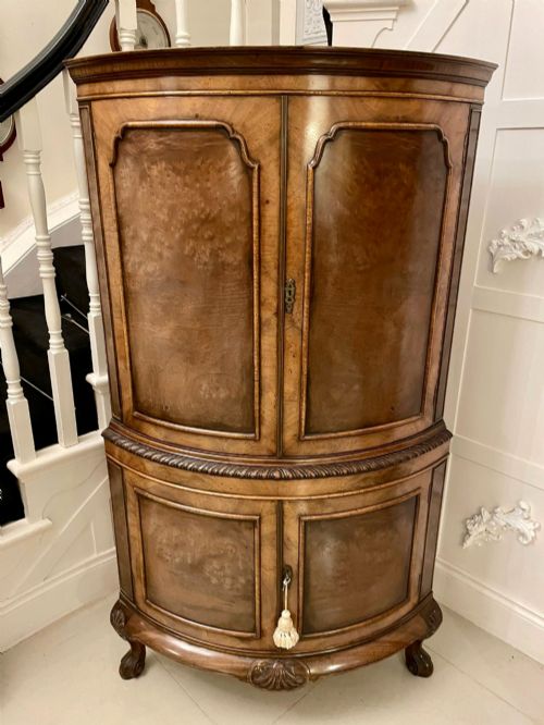 Antique Quality Burr Walnut Bow Fronted Cocktail Cabinet
