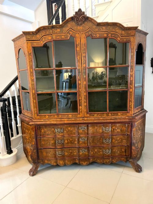 Extremely Large Antique Early 19th Century Quality Burr Walnut Dutch Floral Marquetry Inlaid Display Cabinet