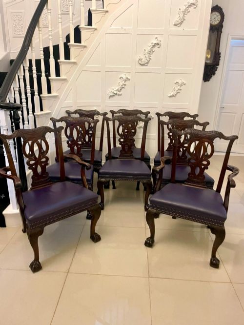 Outstanding Quality Set of 8 Antique Victorian Carved Mahogany Dining Chairs