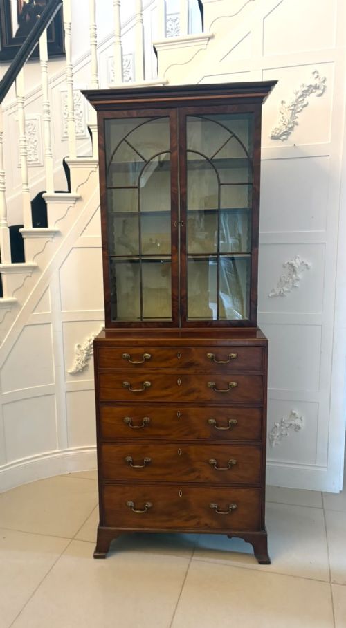 Antique Gillows Mahogany Secretaire Bookcase Georgian Astragal Glazed Library Cabinet