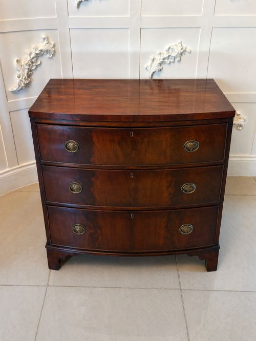 Antique Georgian Bow Front Chest of Drawers Figured Mahogany Brass Handles