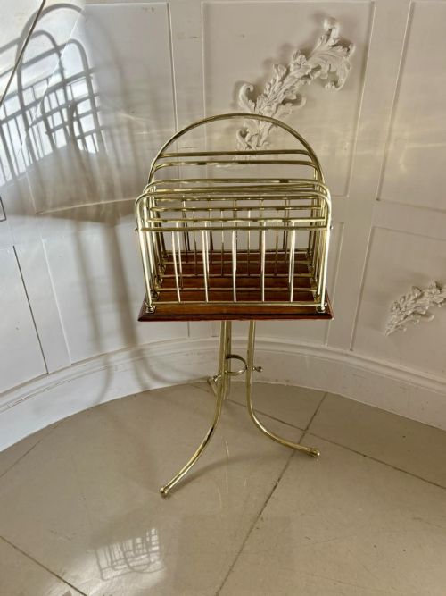 Antique Victorian Quality Brass and Oak Magazine Stand