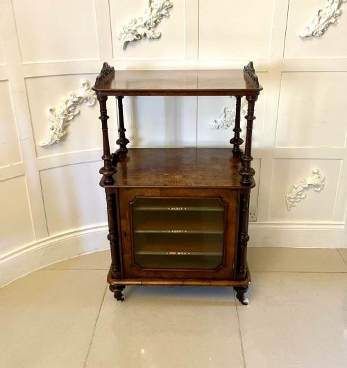 Antique Victorian Burr Walnut Canterbury Music Cabinet