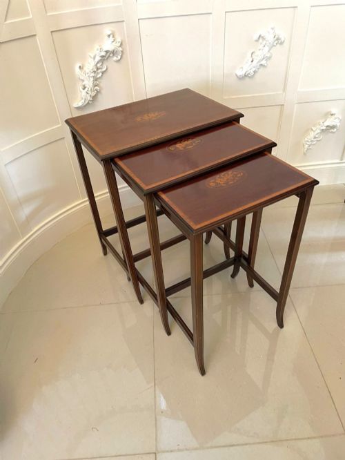 Antique Edwardian Quality Mahogany Inlaid Nest of Three Tables