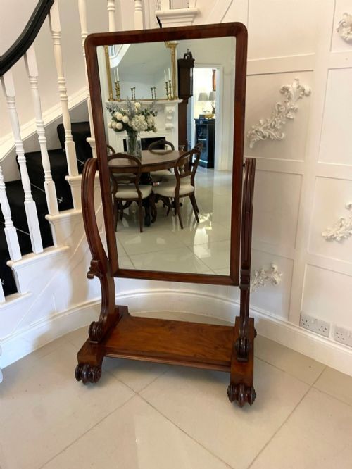 Large Antique Victorian Quality Mahogany Cheval Mirror