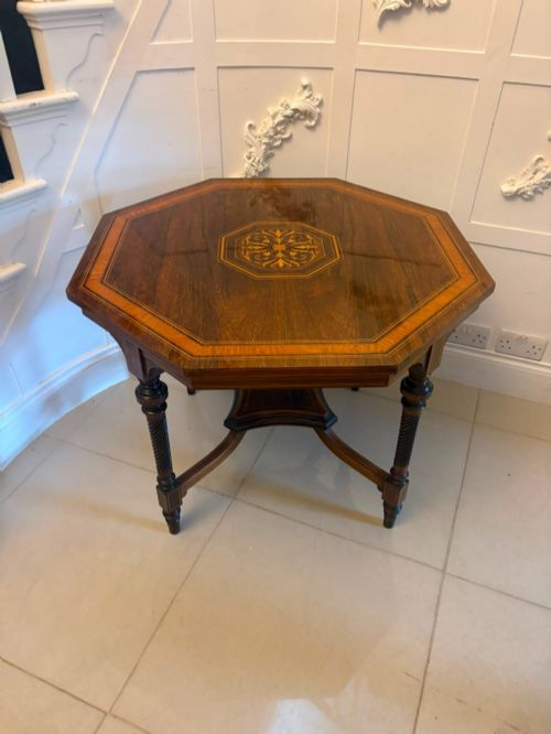 Antique Victorian Rosewood Marquetry Inlaid Octagonal Centre Table