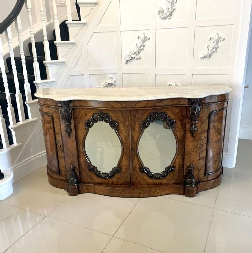 Outstanding Quality Antique Victorian Burr Walnut Marble Top Credenza/sideboard