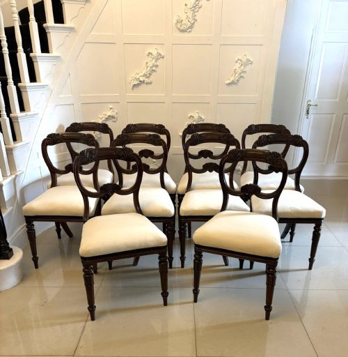 Antique Set of 10 English Regency Carved Mahogany Dining Chairs