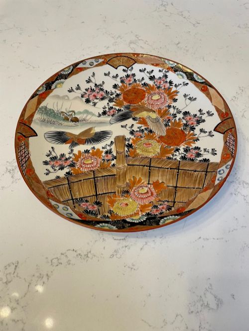 Large Quality Antique Kutani Hand Painted Shallow Bowl Signed Shozo
