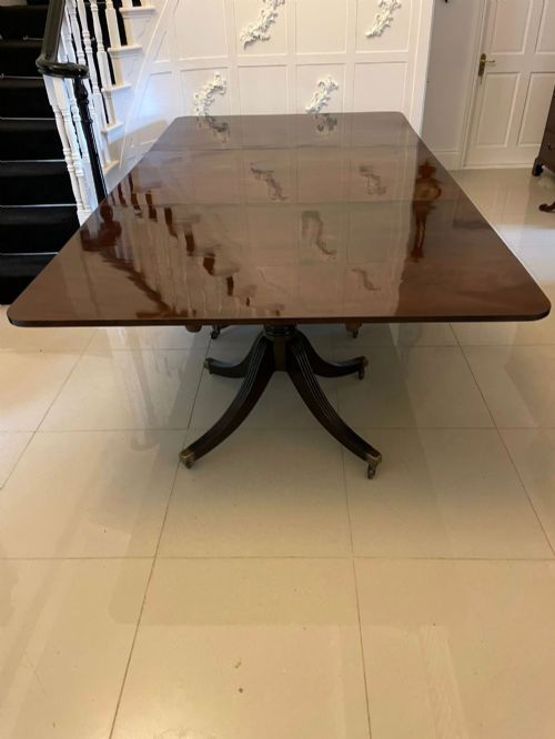 Antique Georgian Figured Mahogany Three Pedestal 10–12 Seater Dining Table