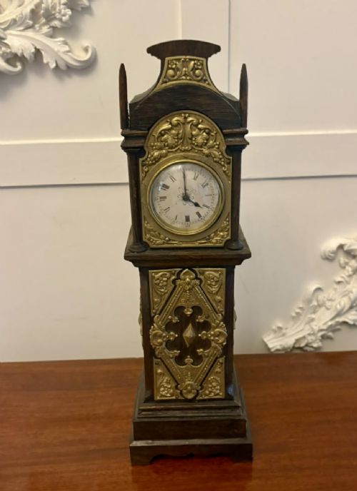 Antique Victorian Miniature Grandfather Longcase Table Clock