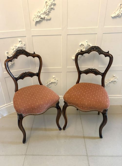 Antique Victorian Pair of Carved Walnut Side Chairs