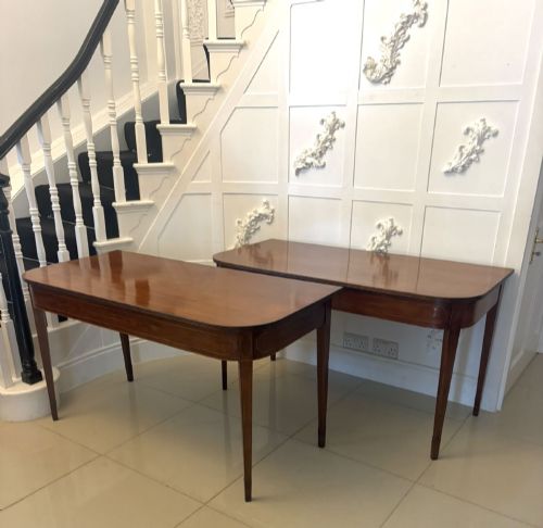 Antique Georgian Pair of Mahogany Inlaid Console Tables
