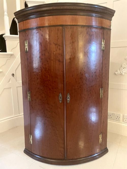 Quality 18th Century Antique George III Plum Pudding Mahogany Bow Fronted Corner Cabinet