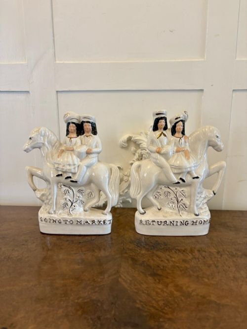 Pair of Antique Staffordshire Flat Back Figures on Horseback