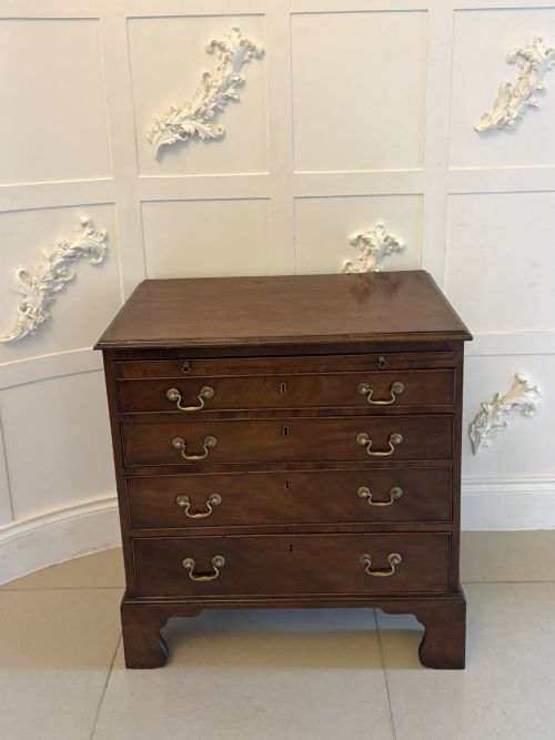 Antique Small Georgian Mahogany Four Drawer Chest of Drawers with Brushing Slide