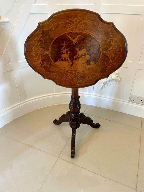 Unusual Antique Victorian Quality Marquetry Inlaid Walnut Swiss Black Forest Table