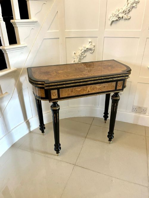Exhibition Quality Antique Victorian French Inlaid Marquetry Card/console Table