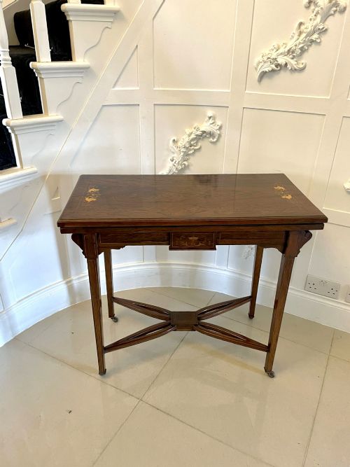 Antique Edwardian Rosewood Inlaid Freestanding Card/side Table