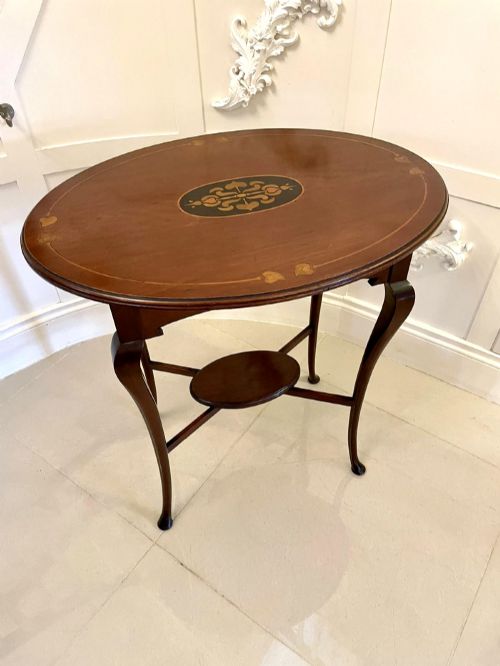 Quality Antique Art Nouveau Inlaid Mahogany Oval Lamp Table