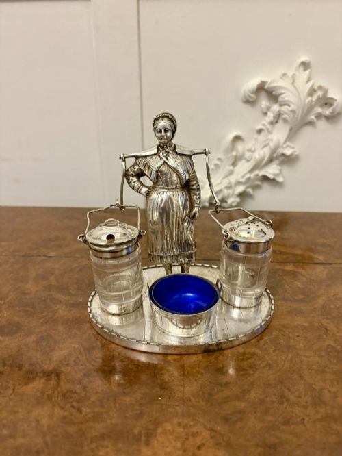 Unusual Antique Edwardian Quality Silver Plated Cruet Set