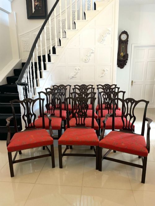 Set of 12 Antique Victorian Quality Carved Mahogany Dining Chairs