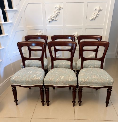 Antique Victorian Set of Six Mahogany Dining Chairs with Reeded Legs