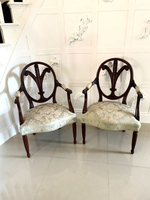 Fine Quality Pair of Antique Carved Mahogany Armchairs