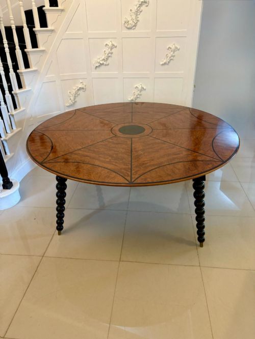 Magnificent Quality Large Antique Burr Pollard Oak and Ebony Inlaid Round Dining Table