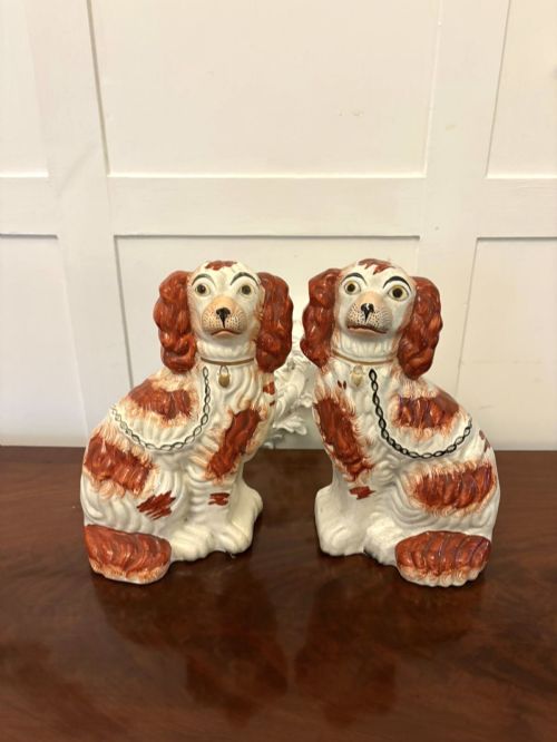 Pair of Antique Staffordshire Spaniel Dogs