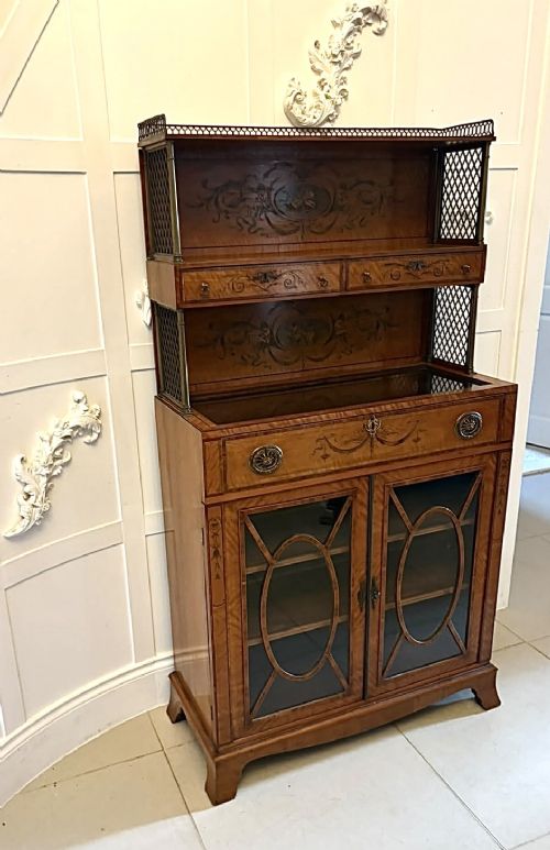 Rare Antique Georgian Sheraton Satinwood Marquetry Inlaid Display Cabinet