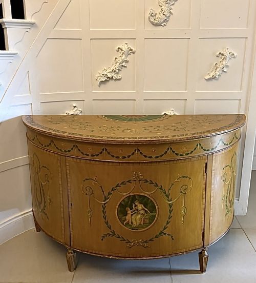 Rare Large Antique Georgian Sheraton Satinwood Hand Painted Cabinet Sideboard
