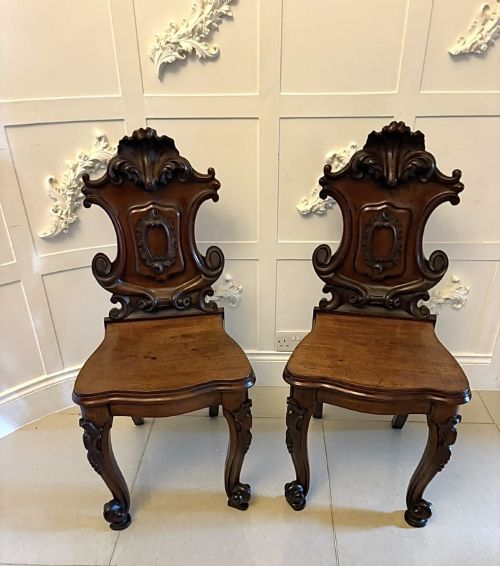 Antique Victorian Carved Mahogany Hall Chairs – Pair