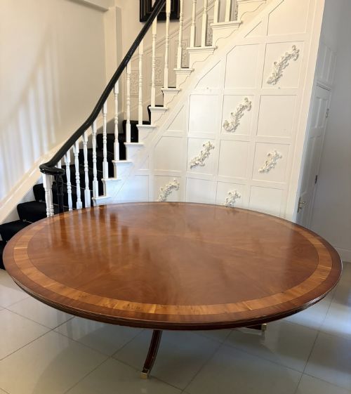Monumental Antique Mahogany and Yew Wood Crossbanded 14 Seater Circular Centre Dining Table
