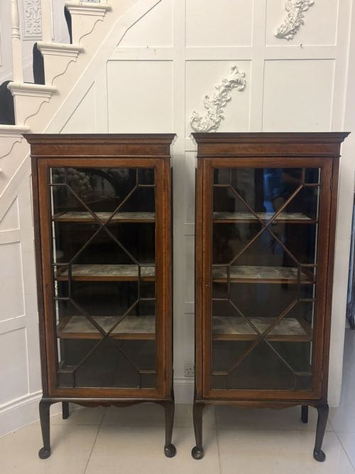 Pair of Antique Edwardian Mahogany Astragal Glazed Display Cabinets