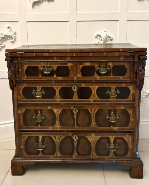 Antique George I Yew Wood and Laburnum Oyster Veneered Bachelor's Chest with Chess Board