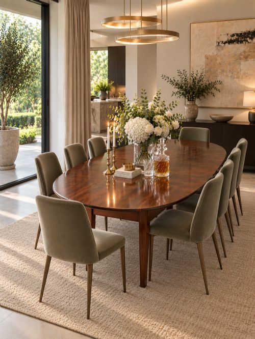 fig 1. A large Georgian mahogany wake table shown with drop leaves folded down, featuring straight square legs and a polished polished timber top.