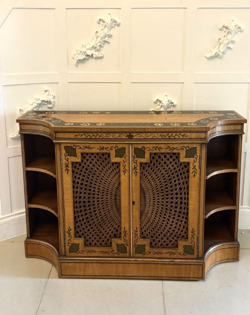 Antique Sheraton Revival Painted Satinwood and Cane Side Cabinet