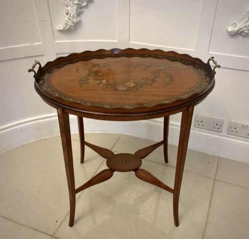 Antique Edwardian Painted Oval Tray Top Occasional Table